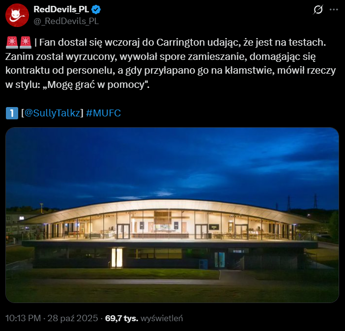 HIT! Fan Manchesteru United WTARGNĄŁ do ośrodka klubu i udawał, że... xD